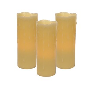 LED Wax Dripping Pillar Candles (Set Of 3) 8 Inch Height Flameless Home Lighting By Melrose - 1 of 3