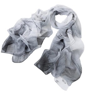 Signare USA Chiffon Lotus White & Black Chiffon Scarf - 1 of 4