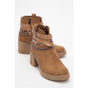 Boliva - Cognac Buckled Chain Block Heel Boot (Women) | Prologue Shoes - 1 of 3