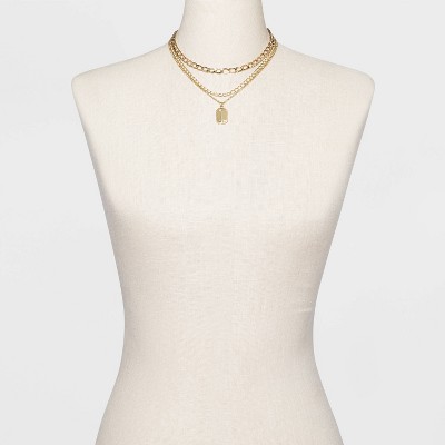 3 Row Chunky Chain Necklace - A New Day&#8482; Gold