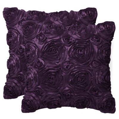 PiccoCasa Decorative Square 3D Satin Rose Flower Throw Pillow Cover 2 Pcs