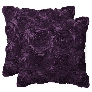 PiccoCasa Decorative Square 3D Satin Rose Flower Throw Pillow Cover 2 Pcs - 1 of 4