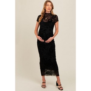 Pinkblush Black Floral Mesh Overlay Fitted Maternity Maxi Dress - 1 of 4