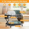 LunaLulinlk Dish Drying Rack, 2-Tier Stainless Steel with Drain Tray and Utensil Holder, Space-Saving for Kitchen Counter or Sink - 3 of 4