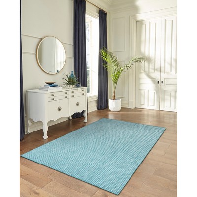 Aqua Flat Woven Stripe Indoor/Outdoor Synthetic Rug
