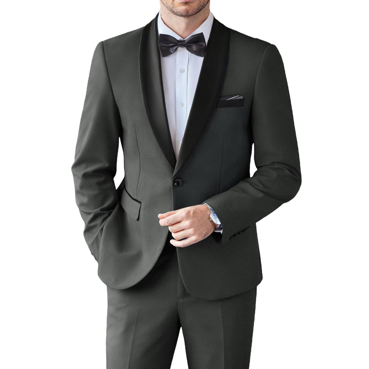 Мужские комплекты COOFANDY Tuxedo Suit Set Slim Fit 2 Piece Suit Shawl Lapel Formal Prom Party Suits for Men Dark Grey, цвет: Тёмный серый — фото 1