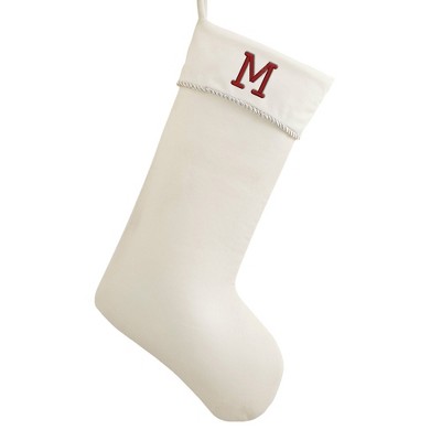 Personalization Mall Classic Christmas Embroidered Initial Ivory Christmas Stockings