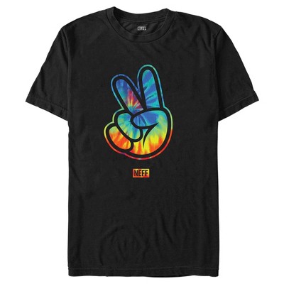Men's Neff Rainbow Tie-dye Peace Fingers T-shirt - Black - Large : Target