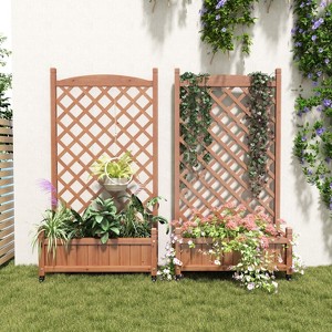 Okak Raised Garden Bed with Trellis Set of 2, Wooden Outdoor Planter with Climbing Racks, Planter Box for Flowers, Vegetables, Herbs, Brown - 1 of 4