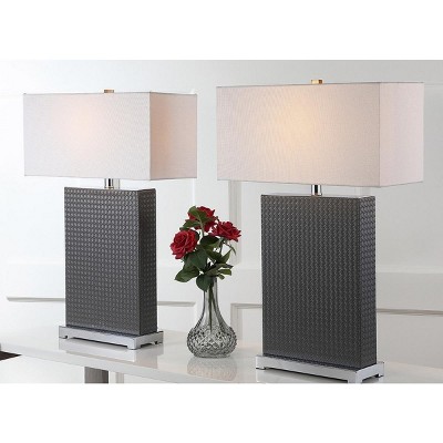 Joyce 27.75" Grey Faux Leather Table Lamp Set