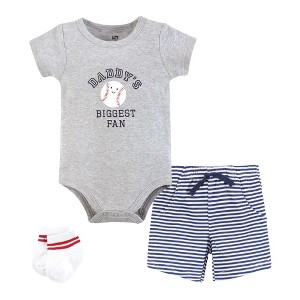 Hudson Baby Infant Boys Bodysuit, Short and Sock, Baseball Biggest Fan - 1 of 4