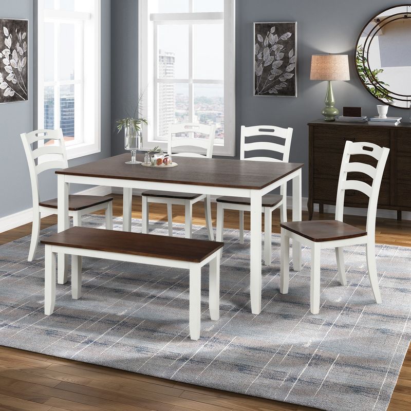 Modern 6-Piece Dining Table Set with Waterproof Coat Ivory and Cherry-ModernLuxe, 1 of 13