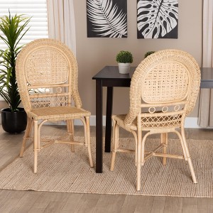 bali & pari Jelita Modern Bohemian Natural Brown Rattan 2-Piece Dining Chair Set - 1 of 4