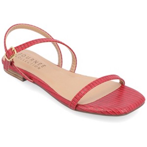 Journee Collection Womens Crishell Textured Material Sling Back Stacked Heel Sandals - 1 of 4
