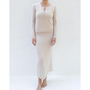 Women's Merino Blend Isolde Henley in Almond by Tomorrow Studio - 1 of 4