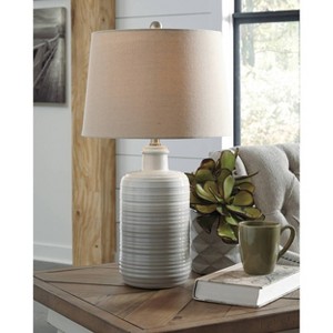 Set of 2 Marnina Ceramic Table Lamps Taupe - Signature Design by Ashley: Glazed Finish, UL Listed, 3-Way Switch - 1 of 4