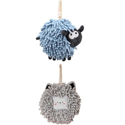 REGALWOVEN Cute Decorative Funny Sheep Shape Fast Drying Hanging Hand Towels 7" x 7" 2 Pcs