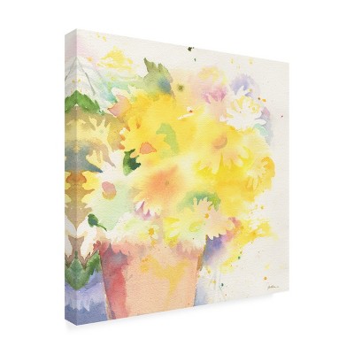 Yellow Floral Watercolor Print on Canvas in 14x14 Frame