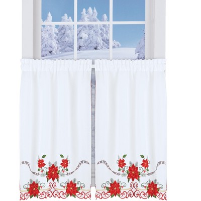 Collections Etc Exquisite Poinsettia Curtains
