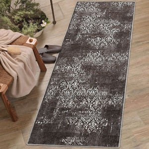 Hallway Runner Rug 2x6 Washable Kitchen Runner with Non Slip Backing, Low Pile Vintage Distressed Mat, Soft Stain Resistant Floor Carpet for Entryway - 1 of 4