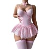 Clotth Women's Lace Up Corset Bodysuit - Underwire Lingerie Set, Cute Babydoll Lingerie with Garter Belt, Thong & Bow Tie - 4 of 4