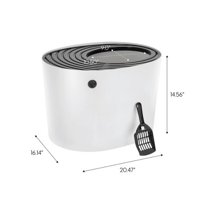 White and Black Top Entry Cat Litter Box with Scoop