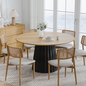 PexFix 52" Solid Wood Round Dining Table Kitchen Table for 4-6 with Tabletop and Fluted Tapered Base for Living/Dining Room Coffee Office Natural - 1 of 4