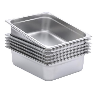 BIRDROCK HOME Stainless Steel Steam Table Pans, 1/2-Size, 6.5 qt, 24 Gauge Steel, 4" Depth, Meal Prep, Cooking & Food Storage (6 Pack)