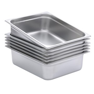 BIRDROCK HOME Stainless Steel Steam Table Pans, 1/2-Size, 6.5 qt, 24 Gauge Steel, 4" Depth, Meal Prep, Cooking & Food Storage (6 Pack) - 1 of 4