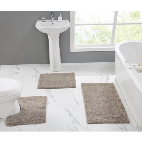 Set Of 3 Edge Collection Sand 100% Cotton Rectangle Bath Rug - Better ...