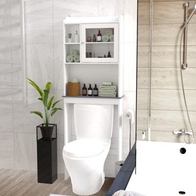 SEVOBAL Bathroom Storage Cabinets Modern Over The Toilet Space Saver Organization Wood Storage Cabinet for Bathroom, White, 23.22"*7.5"*68.11"