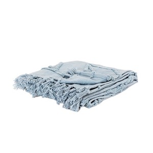 HomeRoots Light Blue Woven 100% Woven Textured Cotton Throw Blanket - 1 of 4