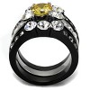 Slickblue Women's 3-Piece Wedding Ring Set, Two-Tone Black & Silver, Topaz CZ, Stackable Stainless Steel, Sizes 5–10 - 3 of 4