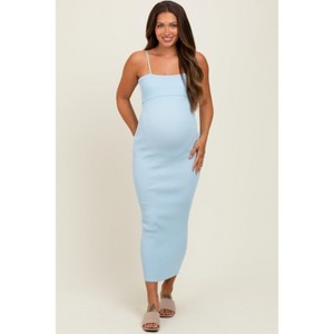 Pinkblush Light Blue Rib Knit Off Shoulder Fitted Maternity Midi Dress  Small : Target