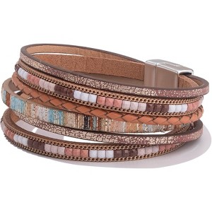 Trendy Layered Boho Leather Wrap Bracelets with Magnetic Clasp, Stackable Bohemian Jewelry Gifts for Women - 1 of 4