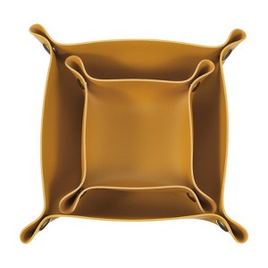 Unique Bargains PU Leather Anti-Slip Square Key Jewelry Valet Tray 4.9" x 4.9" 2 Pcs Yellow - 1 of 4