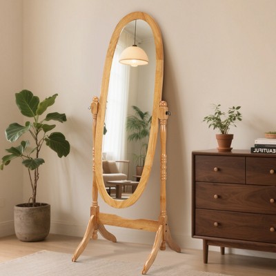 Dolonm Queen Anne Style 16 in. W x 59.25 in. H Floor Mirror Standing Mirror Tilting Oval Wood Full Length Mirror