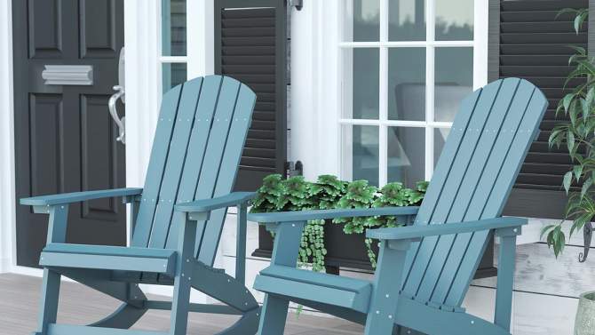 Emma and Oliver Classic All-Weather Poly Resin Rocking Adirondack Chair with Stainless Steel Hardware for Year Round Use, 2 of 13, play video