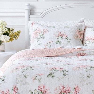 Blush Cotton Reversible Full Quilt Set with Floral Pattern