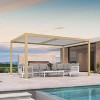 PURPLE LEAF Louvered Pergola Outdoor Aluminum Pergola with White Adjustable Rainproof Roof Wood Grain Frame Hardtop Gazebo for Patio Deck Garden - 4 of 4