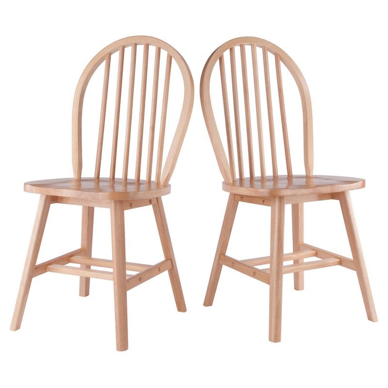 Natural Wood High Back Windsor Side Chair Set