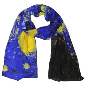 Wrapables Luxurious 100% Charmeuse Silk Long Scarf with Hand Rolled Edges, Van Gogh's Starry Night - 1 of 4