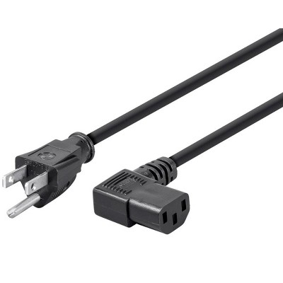 Monoprice 15ft 18AWG Power Cord w/ 3 Conductor PC Power Connector Socket, 10A (NEMA 5-15P to Right Angle IEC-320-C13)