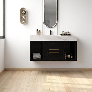39.4" Wall-Mounted Bathroom Vanity with Sintered Stone Countertop, 2 Drawers & Open Shelves, Metal Handles (Faucet Not Included) - 1 of 4