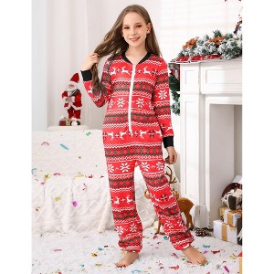 Matching Christmas Pajamas Front Zipper One Piece Pajamas Fleece-Lined Holiday Pajamas Pocket Sleepwear Matching Christmas Jammies - 1 of 4