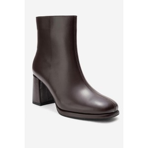 NAPOLI - Brown Leather Block Heel Boot (Women) brown cilt 5.5 Forever & Always Shoes US - 1 of 4