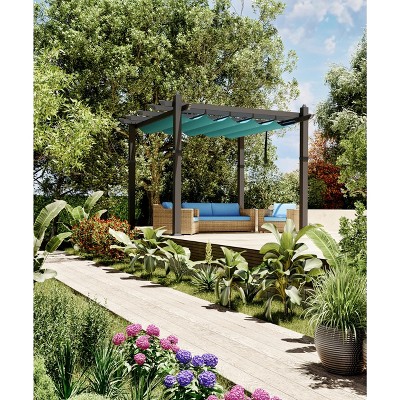 Aluminum Pergola w/ Retractable Canopy - Heavy-Duty UV-Resistant for Deck, Backyard