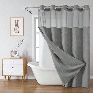 Grey No Hook Waffle Weave Shower Curtain with Snap - in Liner, 230GSM Waterproof Hotel Set, 71Wx74H - 1 of 4