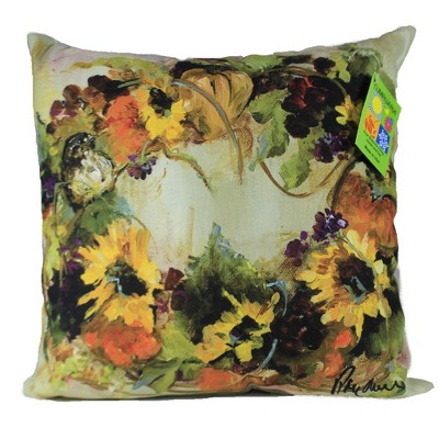 Fall 18.0" Sunflower Wreath Pillow Indoor Outdoor  -  Decorative Pillow