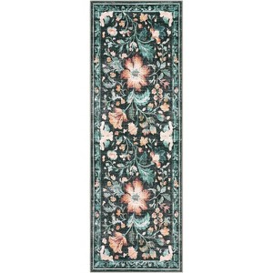 Washable Floral Rug, 5x7ft Non-Slip Foldable Area Rug, Machine Washable Pink Rug for Living Room Bedroom, Pet-Friendly - 1 of 4